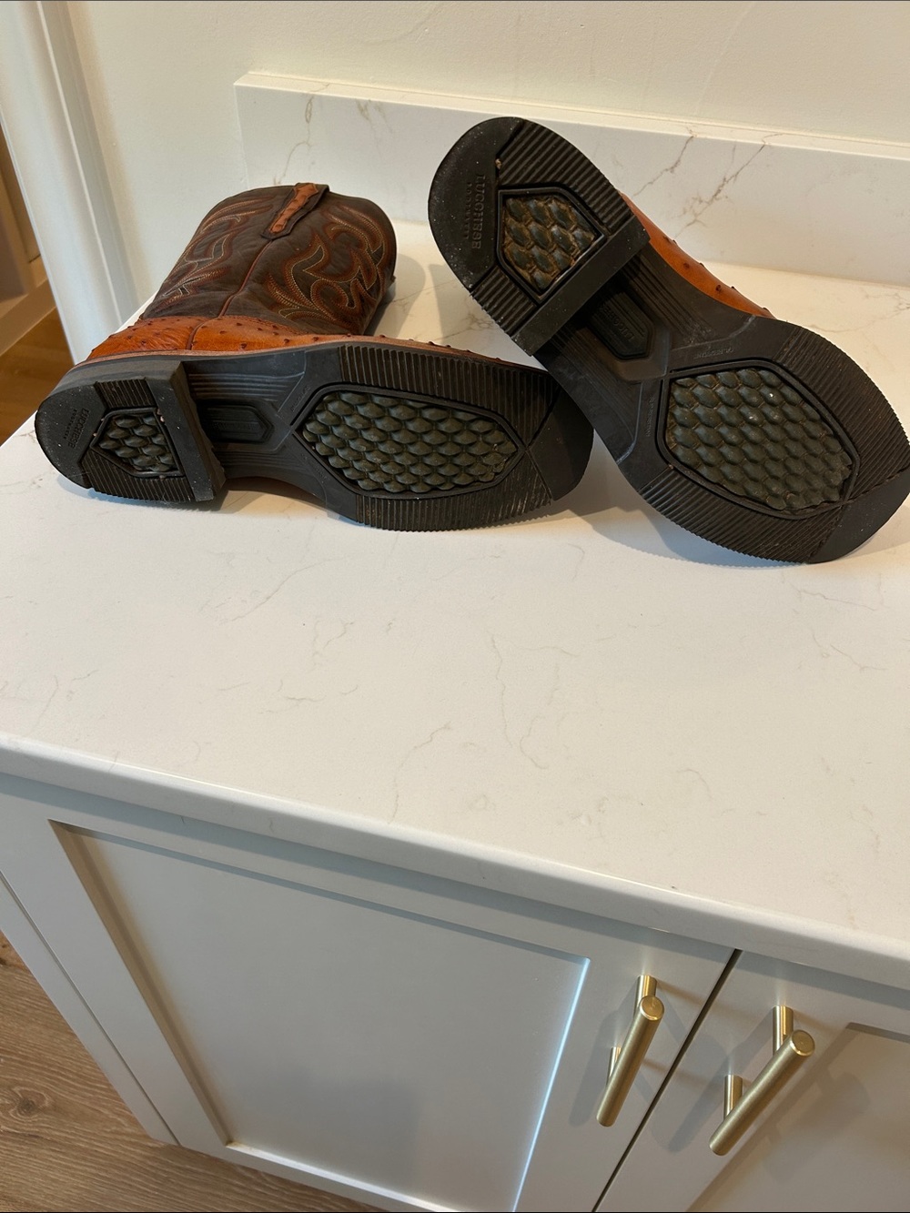 Lucchese Two-Tone Brown Ostrich & Dark Brown Western Boots - Picture 5 of 5